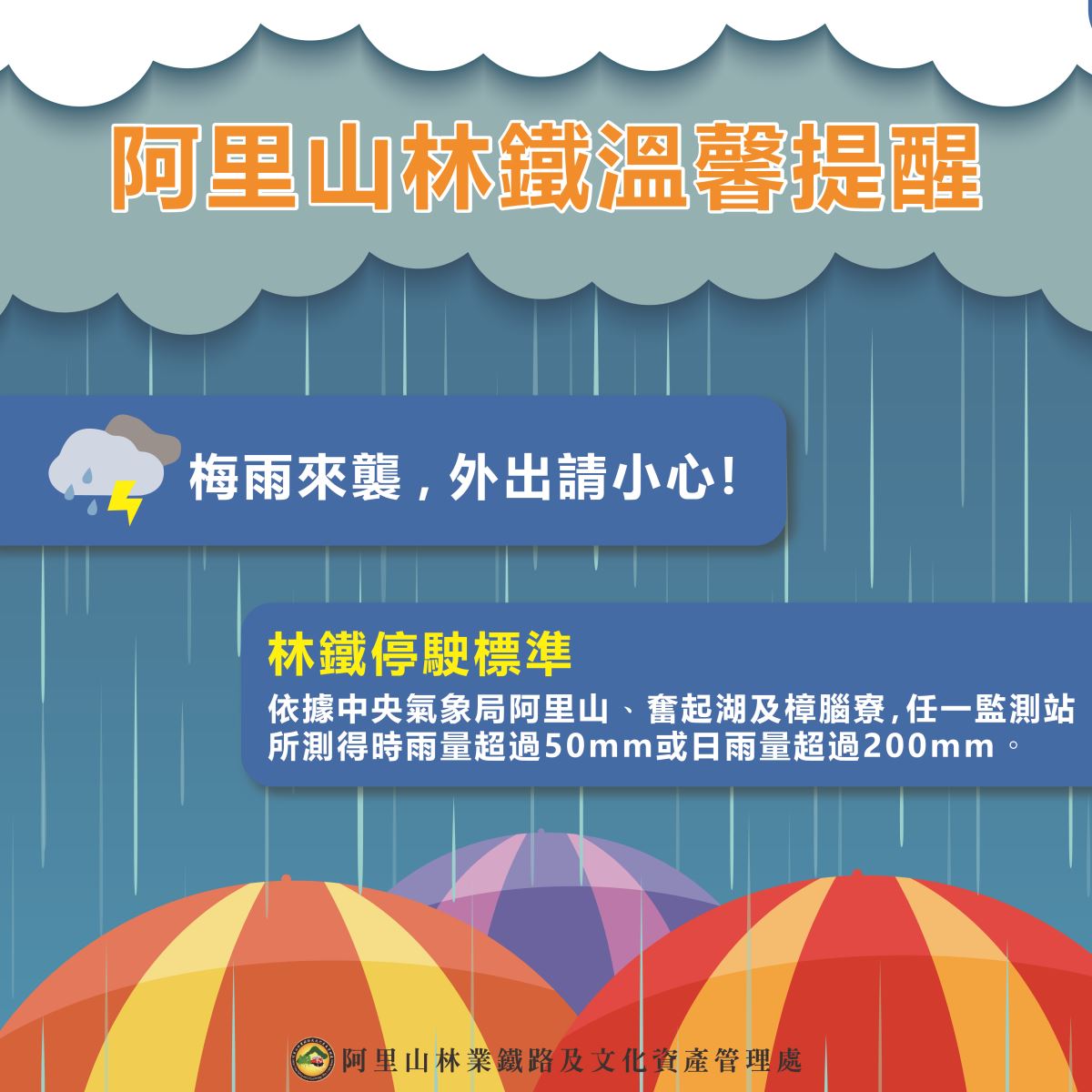 【林鐵溫馨提醒】梅雨來襲，外出請小心!!