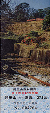 阿里山森林鐵路80週年紀念車票(阿里山到嘉義)